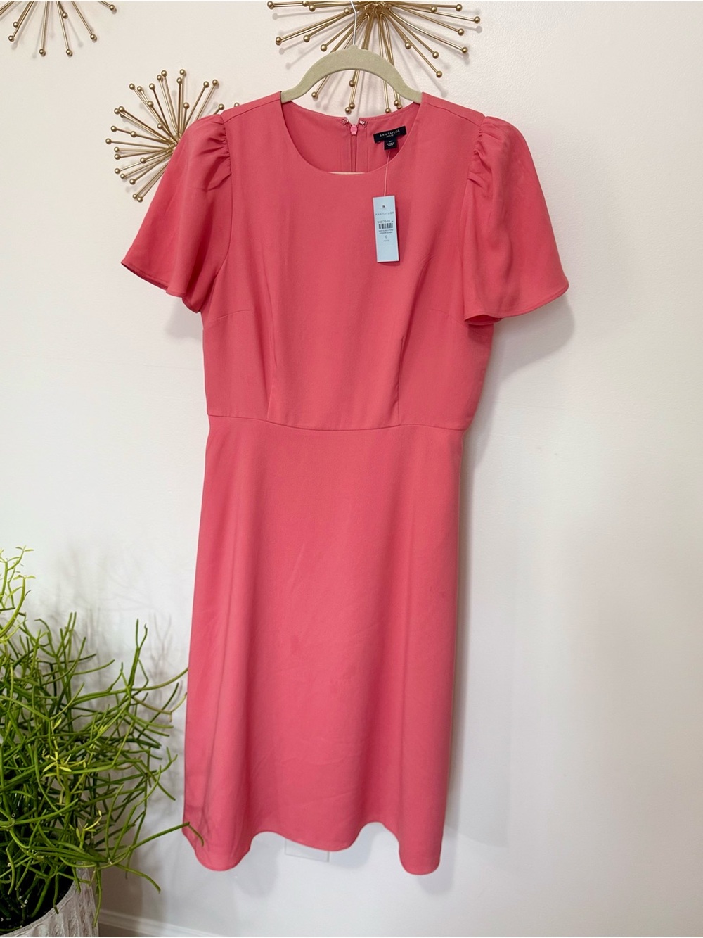 Nwt Ann Taylor Coral Pink Puff Sleeve Midi Dress